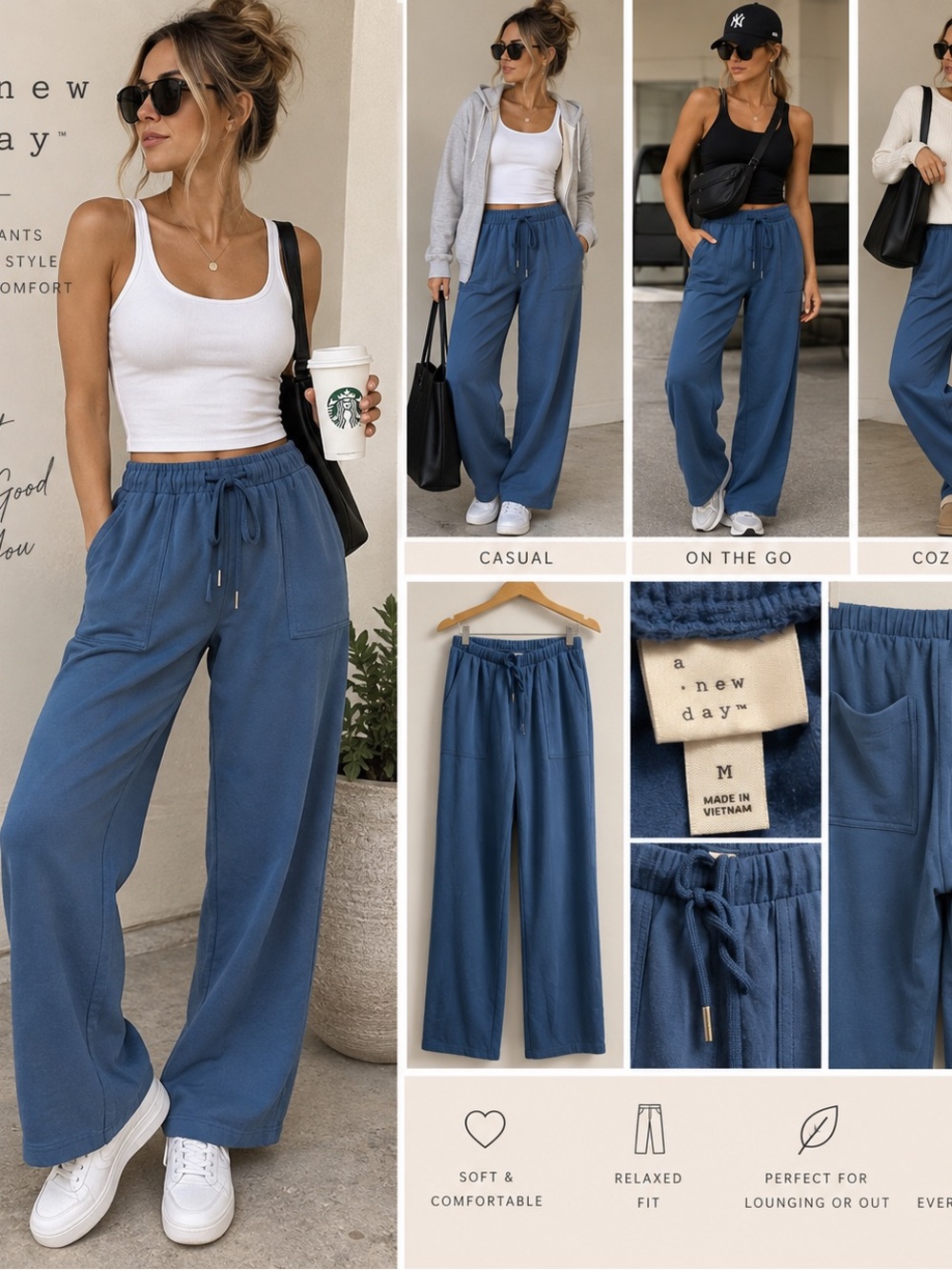 a new day Wide-Leg Drawstring Pants — Dusty Blue